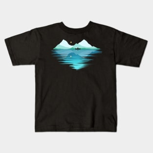 Canoe On A Lake In The Mountains By Moonlight On Camping Kids T-Shirt